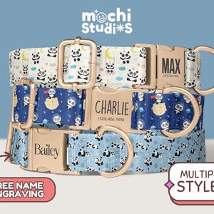Panda Bear Personalized Dog Collar - Custom Name, Phone Number, Engraved, Collar Leash Set, Gift for Dogs, Cute Panda Pattern Kawaii DC-023