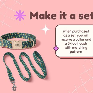 Boy Dinosaur Print Dog Collar, Personalized Dino Dog Collar, Dinosaur Pattern Collar Leash Set, Metal Buckle Engraved Dog Collar DC-094 Bild 4