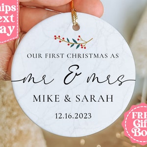 First Christmas Married Ornament - Mr and Mrs Custom Christmas Ornament  - Personalized Our First Christmas Married Ornament  - MO-0003