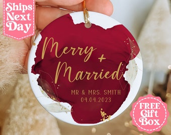 Personalized Married Ornament - Merry and Married Christmas Ornament - Our First Christmas Married as Mr and Mrs - Just Married - MO-0037