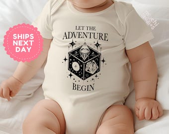 D20 Dice Baby Bodysuit, Let The Adventure Begin Outfit, Gamer Baby Gift, Nerdy Baby Clothes, Tabletop Rpg Infant Bodysuit(AD-54)
