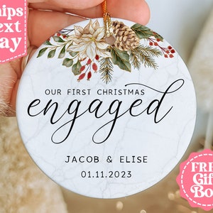 Engaged Christmas Ornament - Custom Engagement Keepsake Boho - Personalized First Christmas Engaged - Engaged 2023 - MO-0046