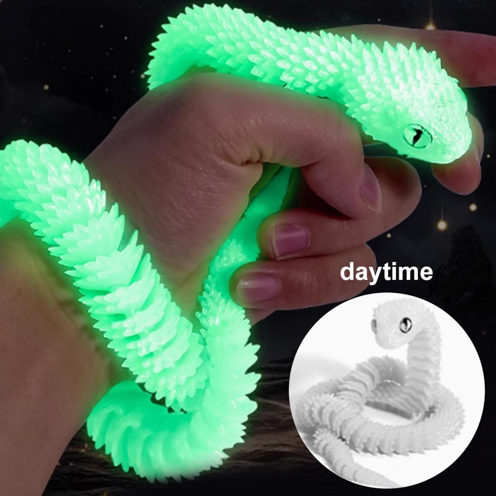 Glow in the Dark Rainbow Snake/fidget Sensory Toy/ Articulated Glow in ...