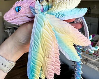 Dragón Fidget, Dragón Articulado, Dragón Wyvern Emplumado, Juguete Impreso en 3D, Dragón Articulado Flexible, Juguete Sensorial Antiestrés Impreso en 3D