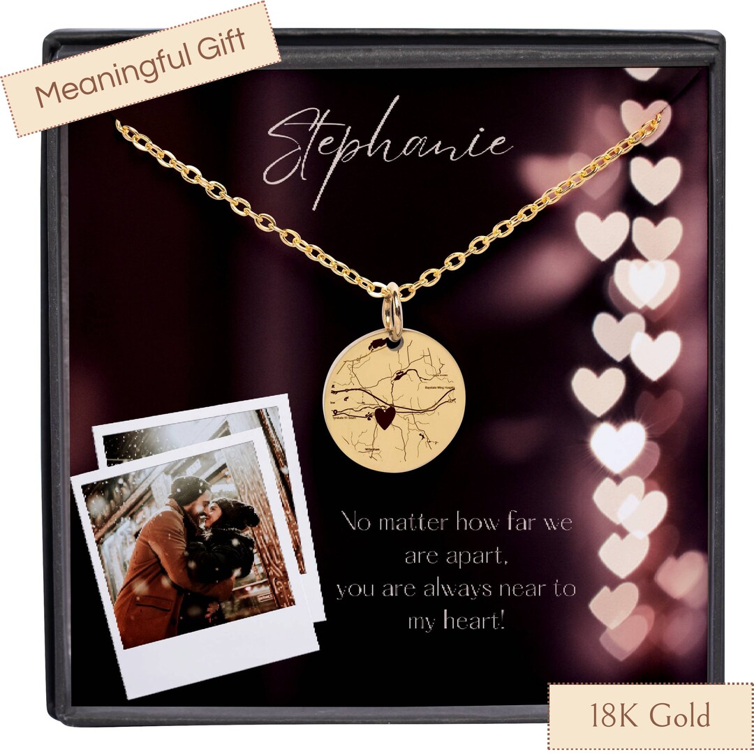 Couples Long Distance Necklace, Map Necklace, Long Distance Gift for