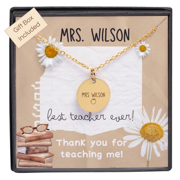 Custom Teacher Necklace Gift Teacher Name for 1st grade, 2nd grade, 3rd grade, 4th grade, 5th grade, Kindergarten Teachers Gift From Student