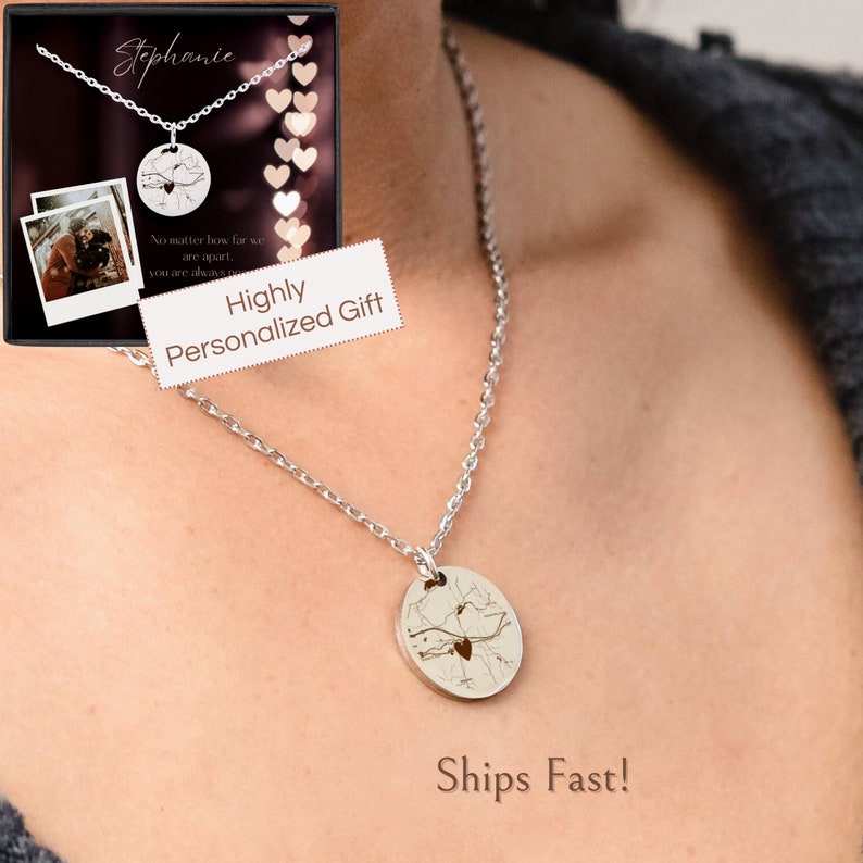 Couples Long Distance Necklace, Map Necklace, Long Distance Gift for