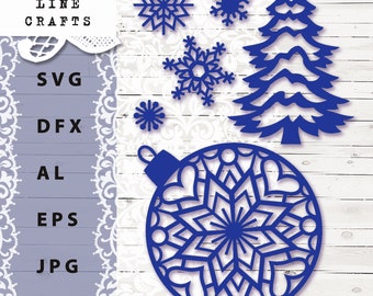 Set of Christmas ornament svg craft files Cricut, Silhouette Cameo, Laser Cut designs, Instant Download, Digital Png Pdf Eps do it yourself