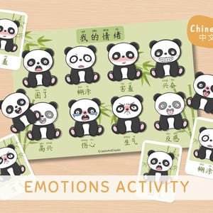 Chinese Panda Emoties Activiteit voor kinderen Afdrukbare Montessori-activiteiten voor peuters Gevoelens Thuisonderwijs Mandarijn Flashkaarten leren