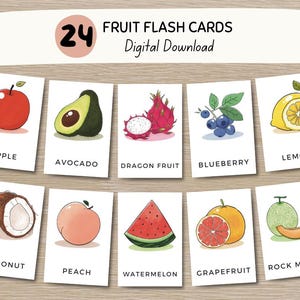 Fruits Cards Montessori Flashcards Preschool Educational Printable Cards Instant Download Homeschool Learning Cards for Toddlers