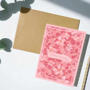 Cartão de aniversário floral rosa - Feliz aniversário