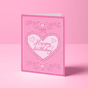Jolie carte d'anniversaire coeur rose - voeux de joyeux anniversaire