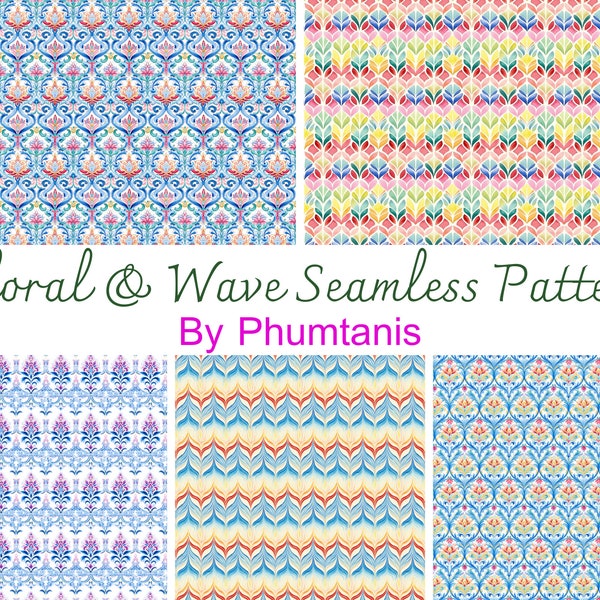 Floral seamless pattern, digitally unique applied Thai style with rich decorative curves and lines