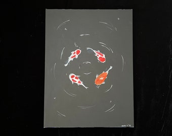 A3 ORIGINAL Koi Fish Canvas Acrylic Painting