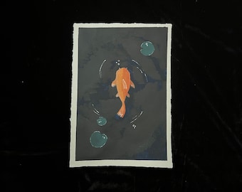 Koi Fish Acrylic original painting on handmade A4 paper