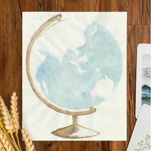 Pintura de globo de acuarela, mundo pintado a mano - Impresión de decoración de pared