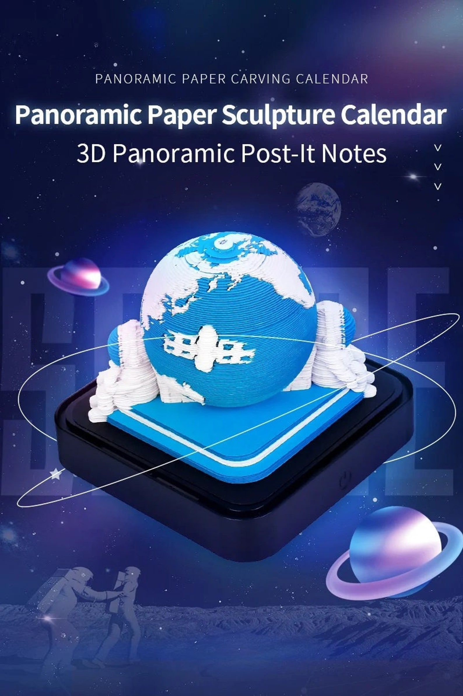 3D Notepad 2024 Calendar Luminous Blue Earth With Astronauts Etsy Canada