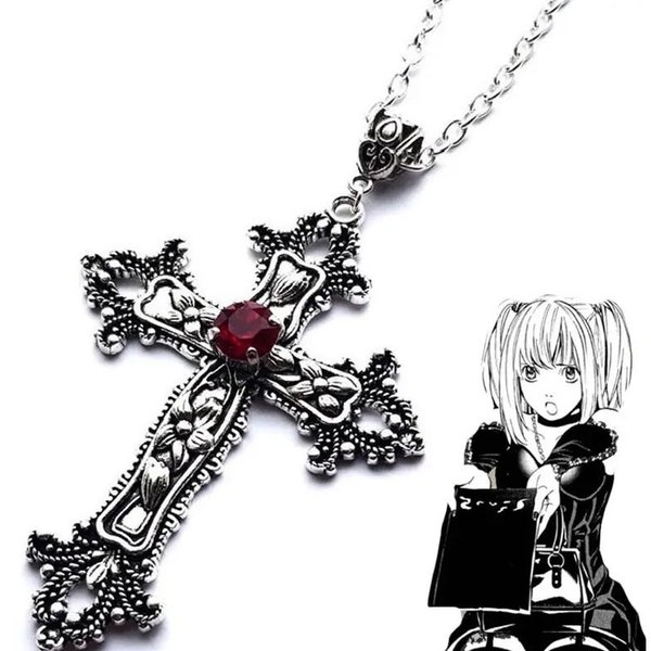 Y2K Gothic Cross Necklace Chain Pendant Anime Punk Dark Aesthetic Jewelry