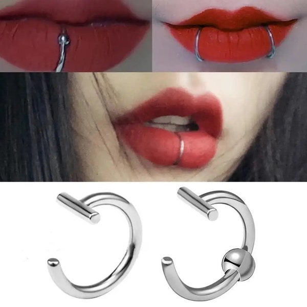 Lot de 6 anneaux pour les lèvres en acier | Ensemble de faux piercings