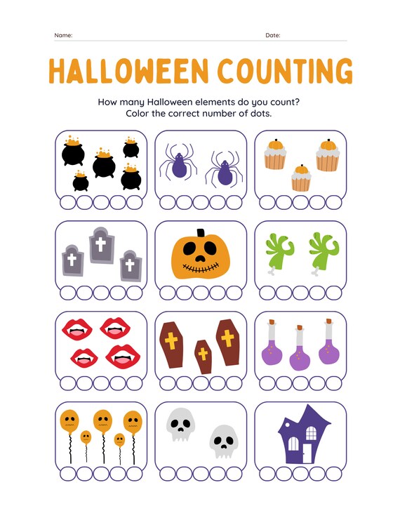 Halloween counting worksheet | digital download| printable worksheet| preschool  worksheet| halloween pdf download - etsy