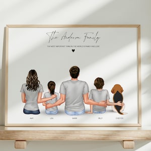 Custom Family Portrait with Pets, Family Gifts, Wall Art Illustration, Perfect Dog Mom Gift and Cat Print, Mom Dad Gift from Daughter