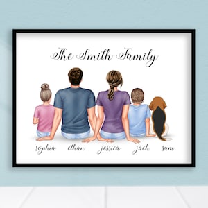 Custom Family Portrait with Pets, Family Gifts, Wall Art Illustration, Perfect Dog Mom Gift and Cat Print, Mom Dad Gift from Daughter