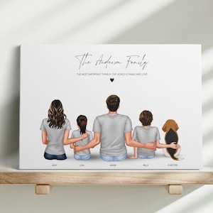 Custom Family Portrait with Pets on Canvas: Personalized Family Gift