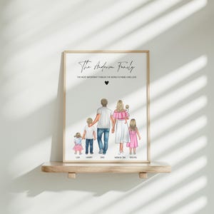 Personalized Family Portrait with Pets – Custom Family Drawing, Unique Family Print Gift, Custom Our Family Gift, Gift For Mom, Cat Print