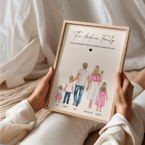 Personalized Family Portrait with Pets – Custom Family Drawing, Unique Family Print Gift, Custom Our Family Gift, Gift For Mom, Cat Print