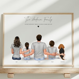 Custom Family Portrait with Pets, Family Gifts, Wall Art Illustration, Perfect Dog Mom Gift and Cat Print, Mom Dad Gift from Daughter