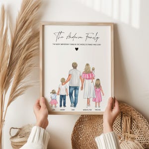 Personalized Family Portrait with Pets – Custom Family Drawing, Unique Family Print Gift, Custom Our Family Gift, Gift For Mom, Cat Print