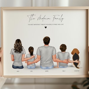 Custom Family Portrait with Pets, Family Gifts, Wall Art Illustration, Perfect Dog Mom Gift and Cat Print, Mom Dad Gift from Daughter