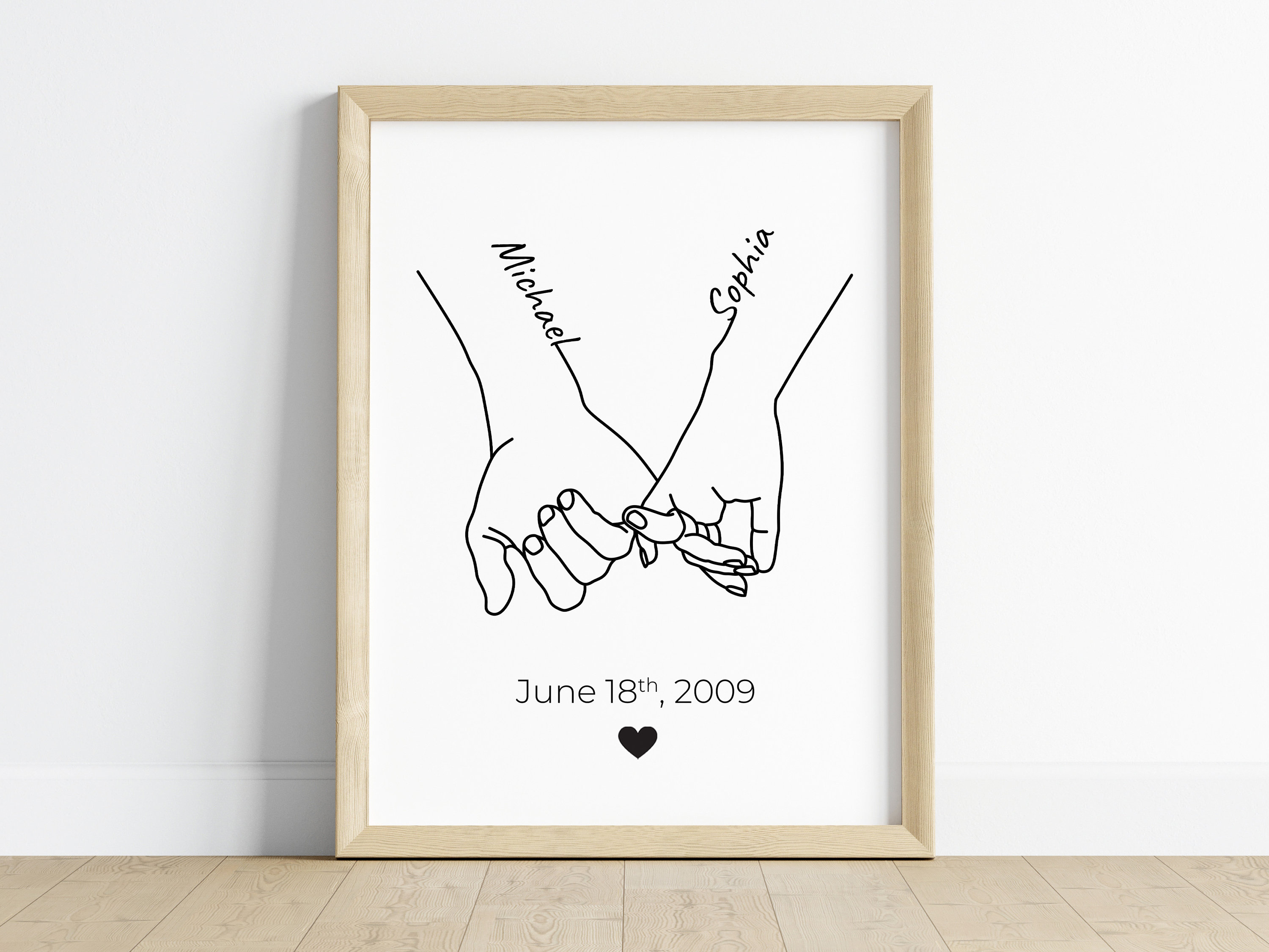 Couple Names and Date Line Art Print Personalized Valentine's Day and ...