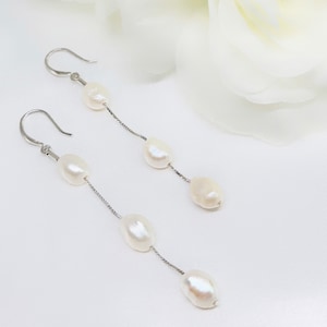 Sterling Silver Freshwater Pearl Drop Earrings: Dainty Bridal Jewelry