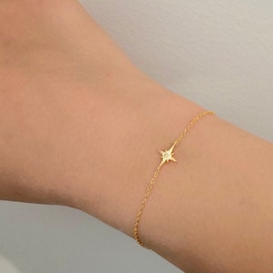925 Sterling Silver North Star Bracelet, 14K Gold Celestial Bracelet,  Minimalist Gold North Star Bracelet, Dainty Starburst Bracelet