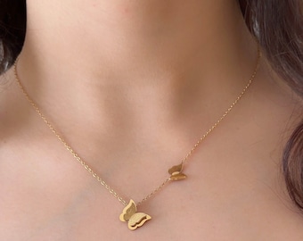 Gold-Plated Butterfly Jewelry Set: Necklace, Bracelet & Earrings