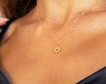 Gold Sun Necklace: 925 Sterling Silver Celestial Jewelry