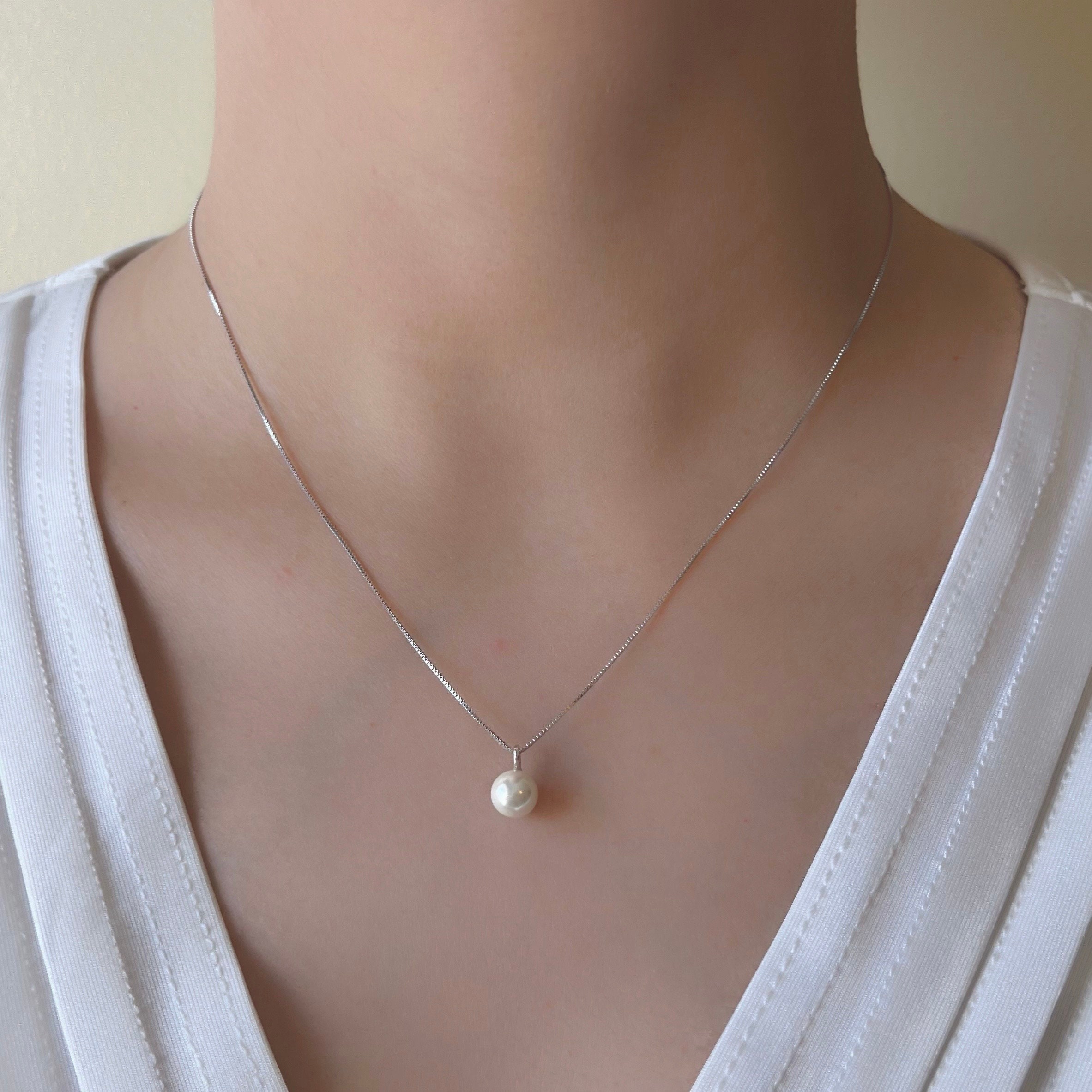 JUDY AND PAUL☆silver925 ellui simple minimal pearl necklace Sterling Silver Minimalist Dainty Pearl Necklace, Simple