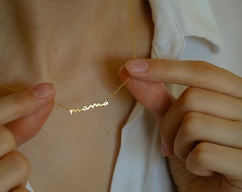 Dainty Mama Necklace: 925 Sterling Silver, 18K Gold Mom Gift
