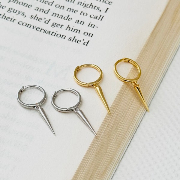 925 Sterling Silver Spike Hoops Earrings, Gold Plated Small Edgy Earrings, Huggie Hoop Earrings, Tiny Dainty Spike Earrings,Dagger hoops