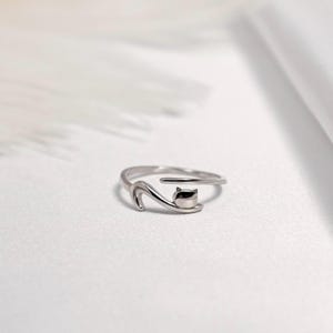 Sterling Silver Cat Ring: Adjustable Kitty Jewelry