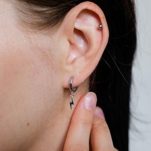 Lightning bolt earrings,925 sterling and gold minimalistic hoop earrings,mini lightning symbol bolt earrings ,Thunderbolt Earrings
