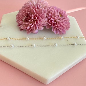 18k Gold Pearl Bracelet: Sterling Silver Dainty Layering Bracelet
