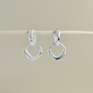 Double Hoop Dangle  Earrings,Sterling Silver Small Minimalist Hoop Earrings  • Perfect Gift for Mom