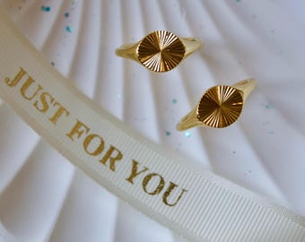 Gold Sunburst Signet Ring: Chunky Stainless Steel Statement Jewelry