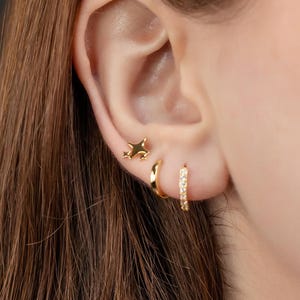 Sterling Silver Star Earring Set: 18K Gold Plated Studs, Hoops & Jackets