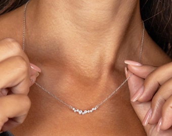 Sterling Silver Dainty Cluster Necklace: Minimalist Layering Jewelry