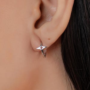 Sterling Silver Star Hoop Earrings: Dainty Huggie Hoops