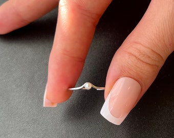 Dainty Pearl Sterling Silver Ring: Adjustable Bridal Jewelry