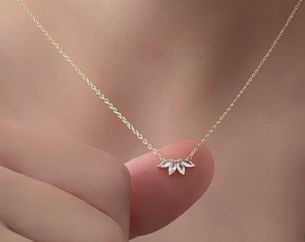 Marquise  Flower Petal Diamond Necklace,Bridesmaid Gift, Gift for Mom, Gift for Her